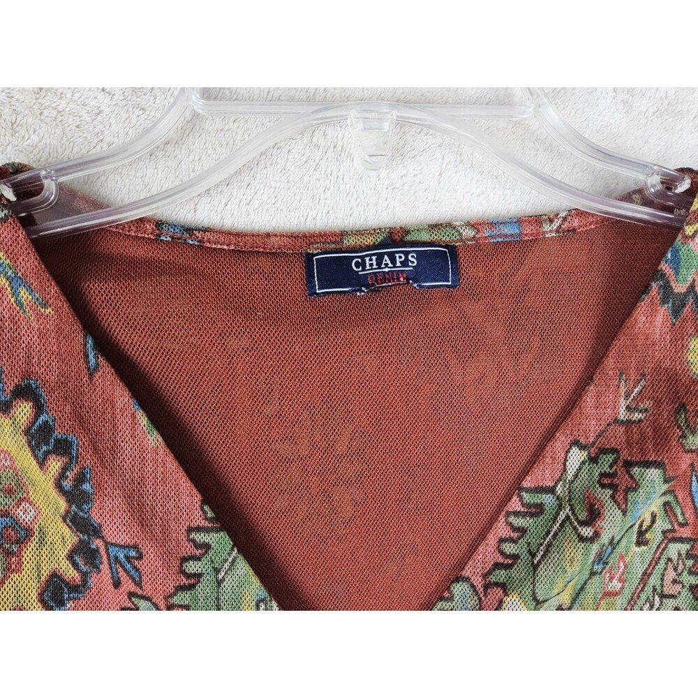 Vintage Chaps Denim Women's Rust Boho Aztec Print 3/4 Top Size S - Picture 3 of 3